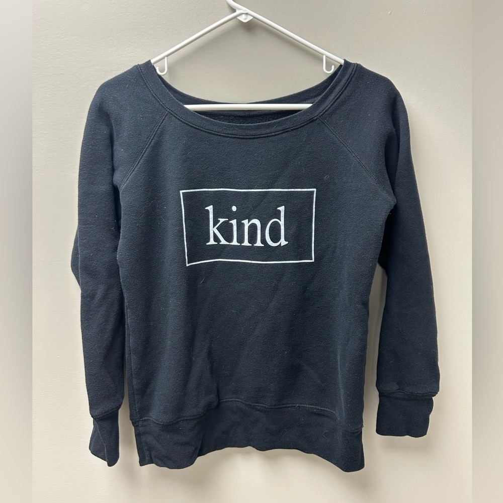 Women’s Black “Kind”‎ Off The Shoulder Crewneck Sweater